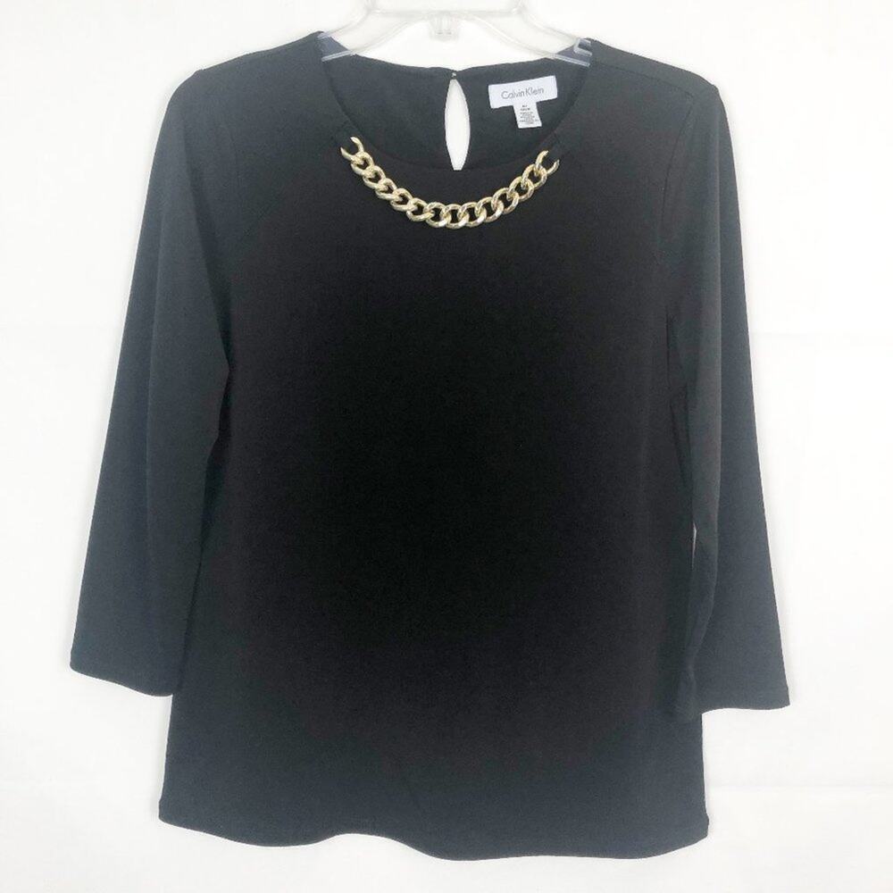 Calvin Klein Long Sleeve Career Wear Black Top Size Small